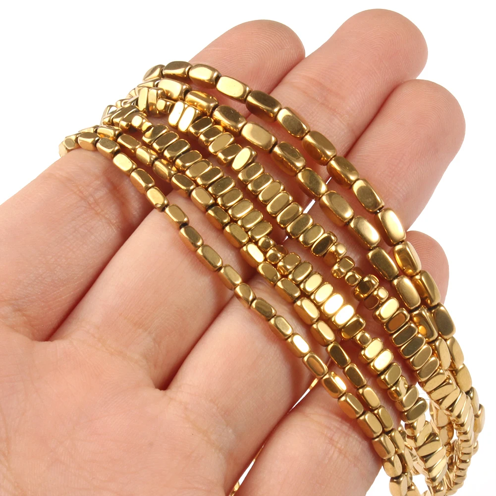 AAA+ Color Retention Gold-Plated Hematite Beads Natural Stone Round Cube Spacer Loose Beads for jewelry Making DIY Bracelet 15\'\'
