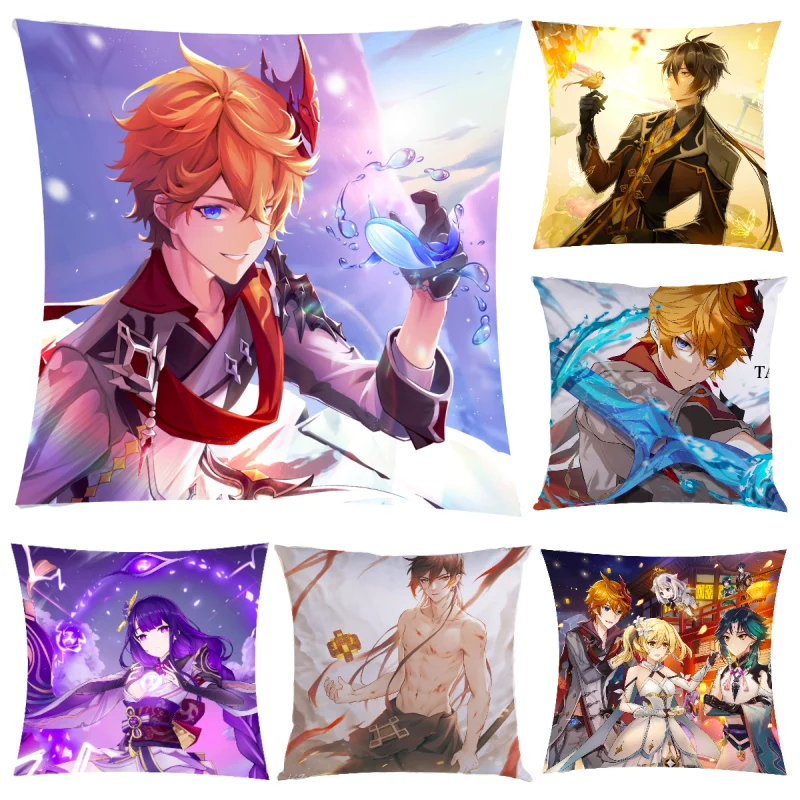 45X45cm Genshin Impact Pillowcase Tartaglia Kaeya Xiao Cosplay Anime Loli Pillow Boyfriend Otaku Pillow Cushion Cover Waifu Gift