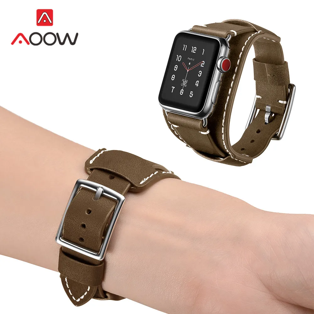 Genuine Leather Strap for Apple Watch iWatch SE 7 6 5 4 3 2 41mm 45mm 38mm 42mm 40mm 44mm Men Crazy Horse Leather Watch Band