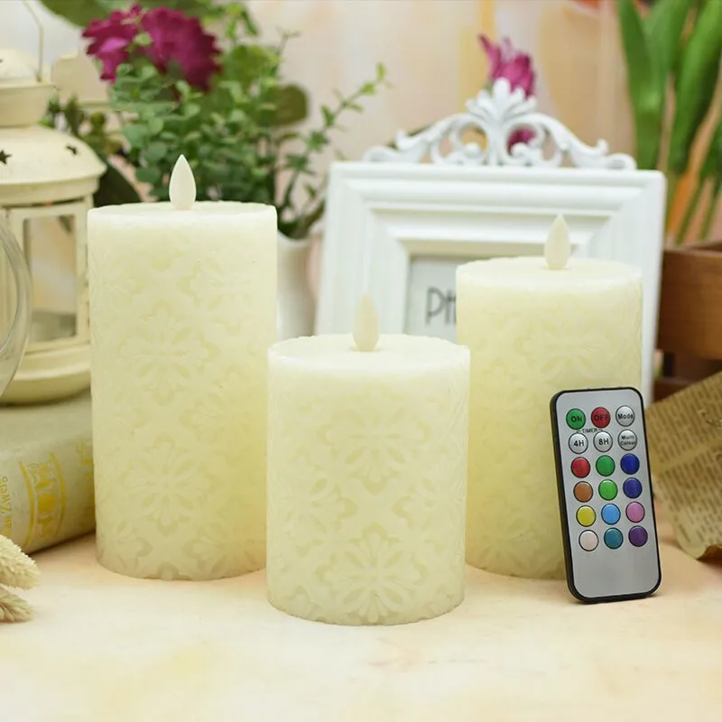 Color Changing LED Candle,Carved 3D Moroccan Design Paraffin Real wax Flickering Moving Wick Candle light Remote control w/Timer