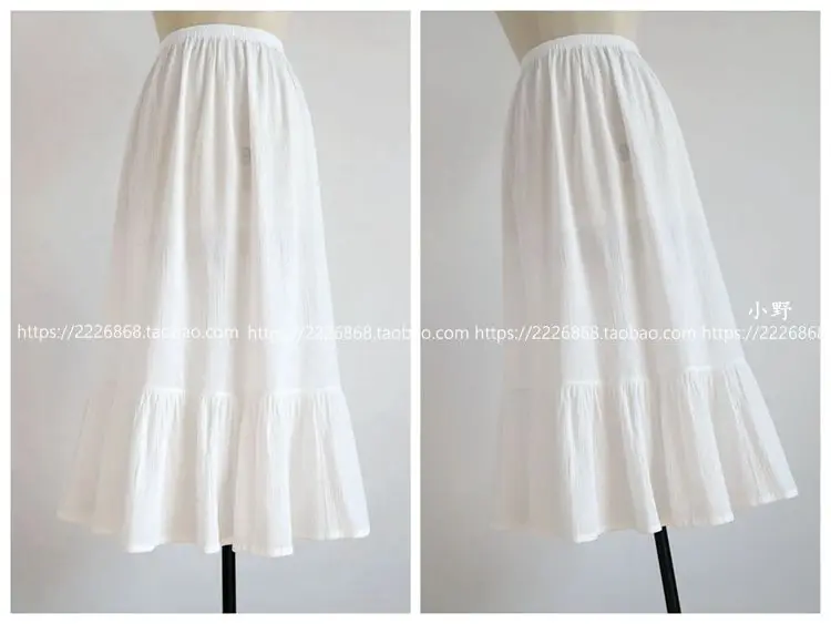 Women Bottoming Skirts Wrinkled Texture Thin Pure Cotton Hanfu Petticoat Underskirt Large Hem Long Ruffles White Half Slip Dress