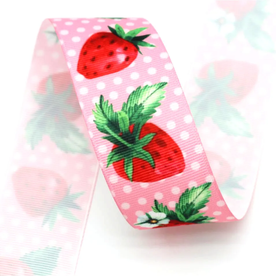 10 Yards 38MM Fruit Strawberry Ribbon DIY Handmade Material Hair Bows Cake Christmas New Year Decoration Grosgrain