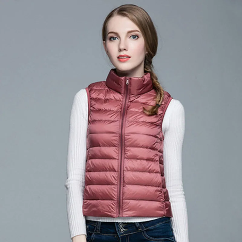 Slim Women Down Vests Spring Autumn Sleeveless Duck Down Coat Stand-up Collar Waistcoat Plus Size Vest