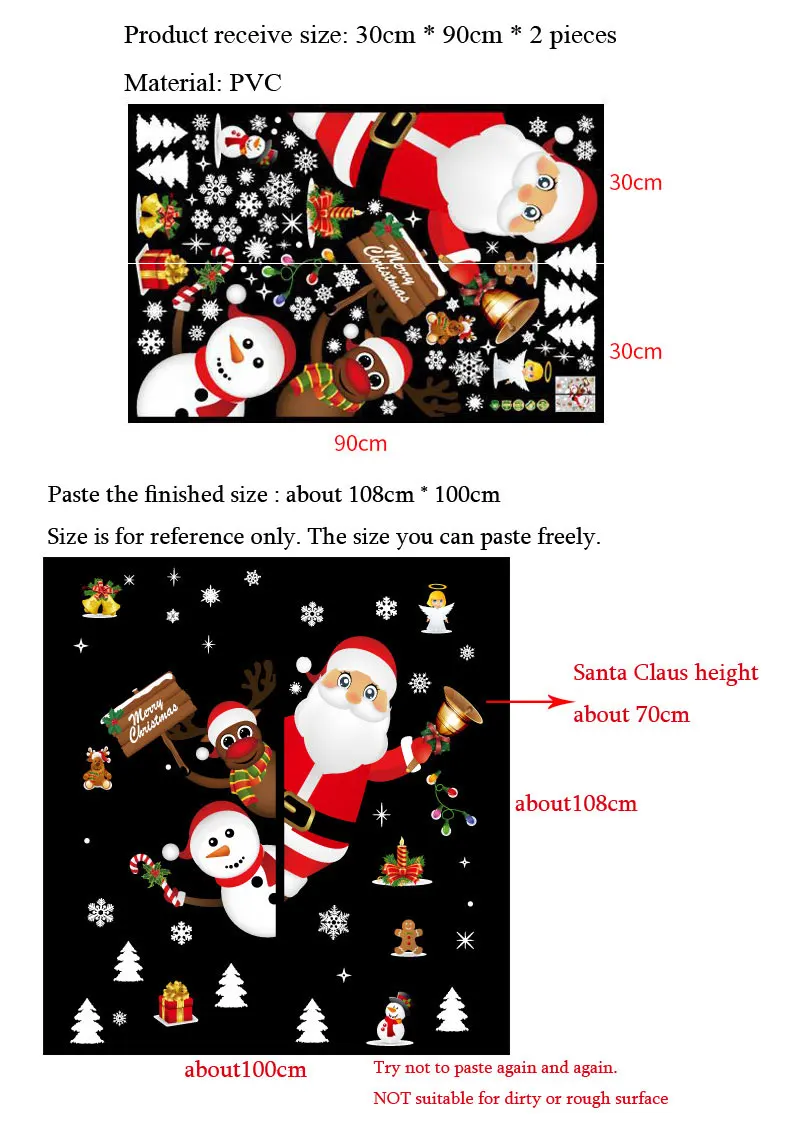 Cartoon Weihnachten Aufkleber für Fenster Vitrine Dekoration Santa Claus Schneemann Aufkleber Neujahr Glas abnehmbare Wandbild Wohnkultur – Detail 1