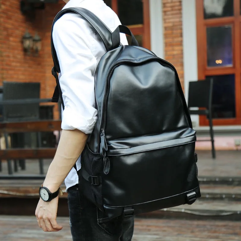 Men Leather Backpacks USB Charging Anti-theft Bolsas Mochila Large Boy Schoolbag Travel Bag School Backpack Black Bagpack