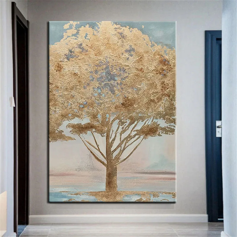 

100% Hand Painted Golden Tree Artwork Abstract Wall Canvas Art Oil Painting Pictures Paintings Art Home Wall Decor Artwork