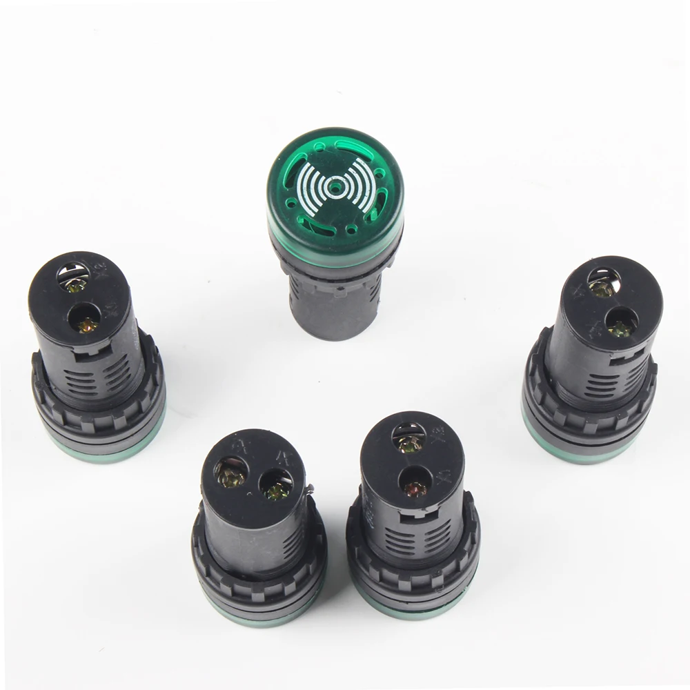 Green AD16-22SM 12V 24V 110V 220V 22mm Flash Signal Light  LED Active Buzzer Beep Alarm Indicator