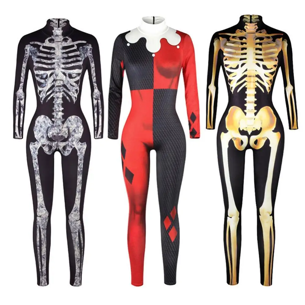 

Costume Women Halloween Long Seeve Scary Skeleton Print Jumpsuit Bodysuits 2021 Digital Printing Cosplay Bodycon Party Costume