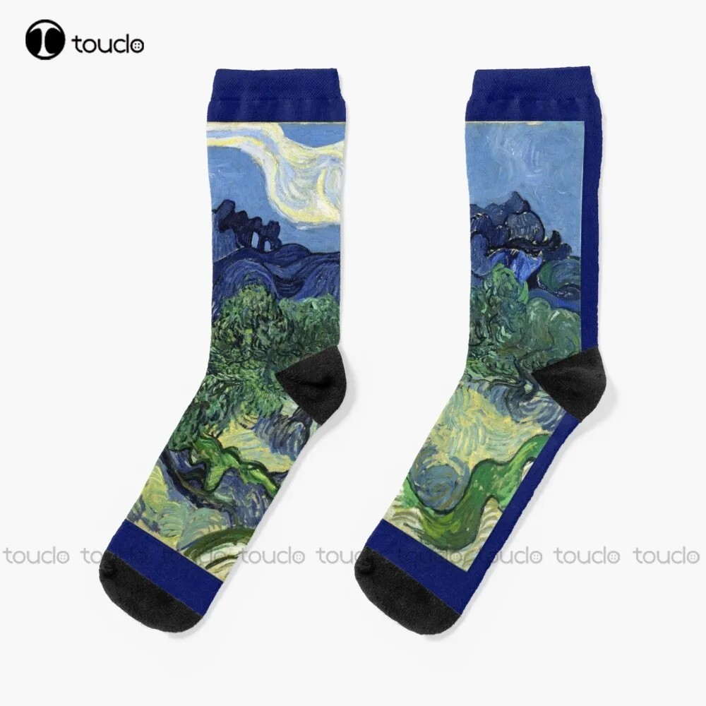 Vincent Van Gogh - Olive Trees In A Mountainous Landscape Socks Sports Socks Christmas New Year Gift 360° Digital Print