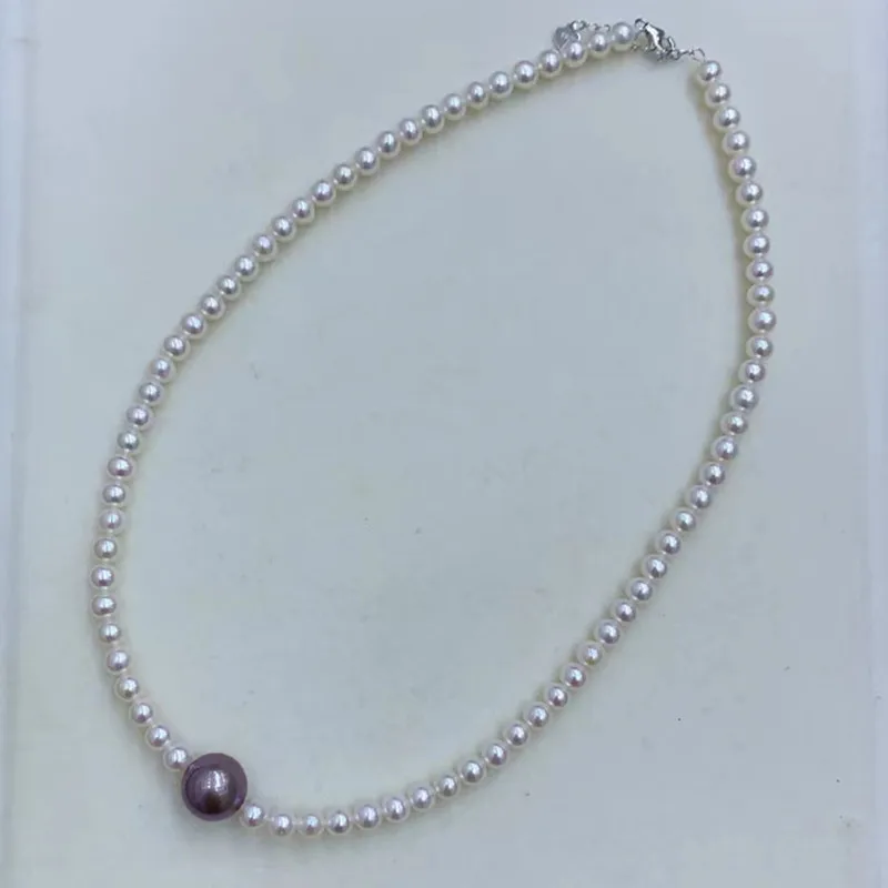 S925 silver clasp white real pearl choker with natural lavender color 40cm choker with silver extension can customize length