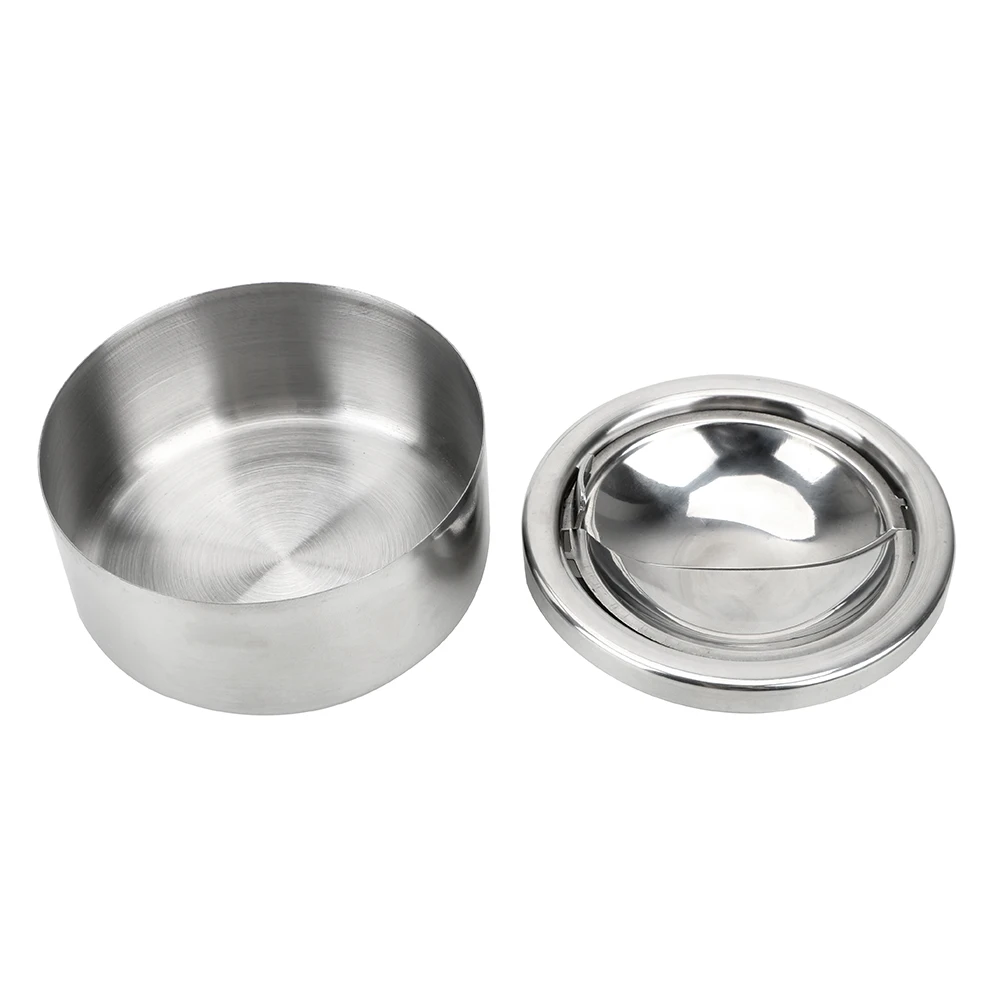 Round Stainless Steel Cigarette Ashtray Windproof Ash Storage Case With Lid