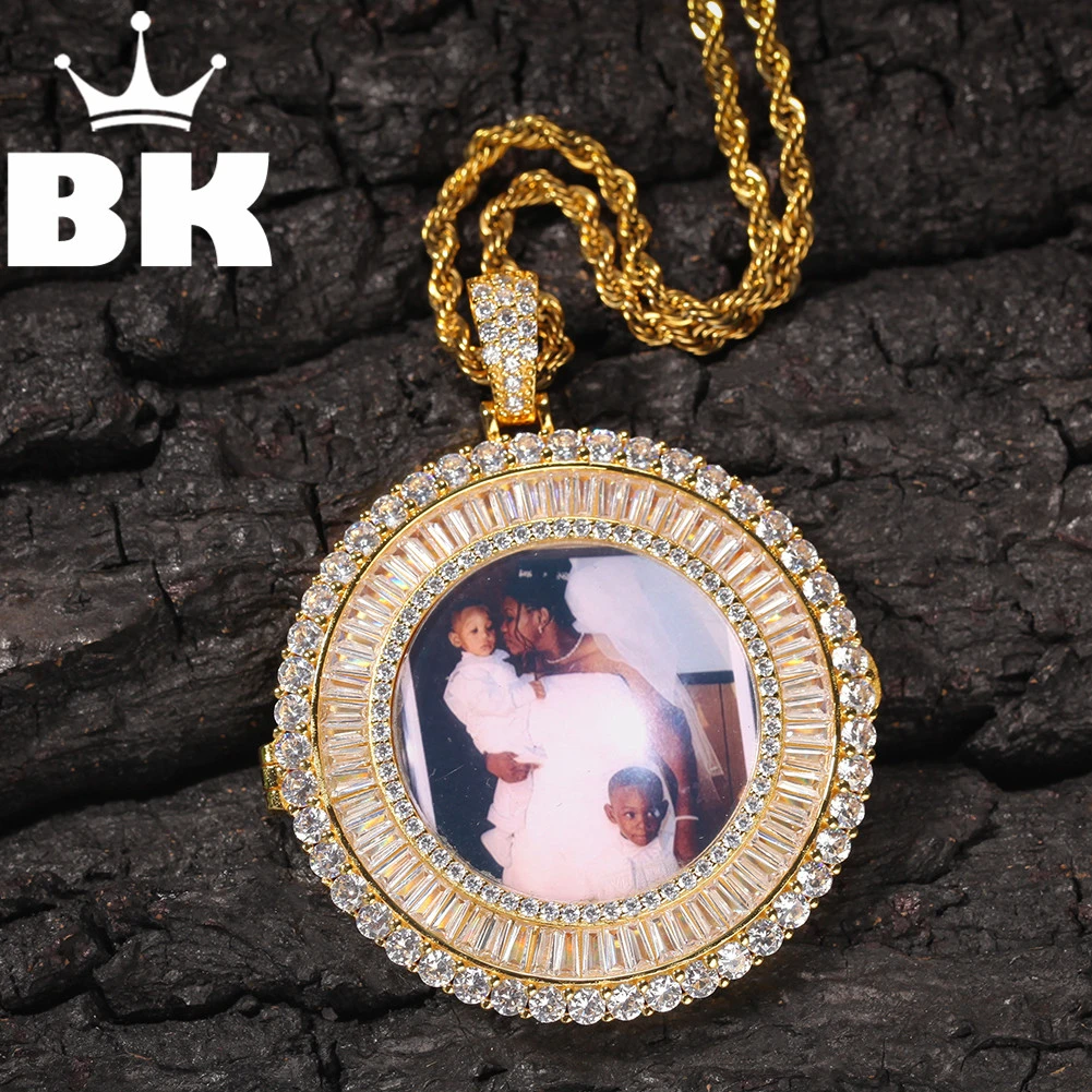 

Bling King Bagnette Custom Photos Necklace Charm HipHop Bling Iced Out AAA Cubic Zircon HiphopJewelry For Gift Tennis Chain