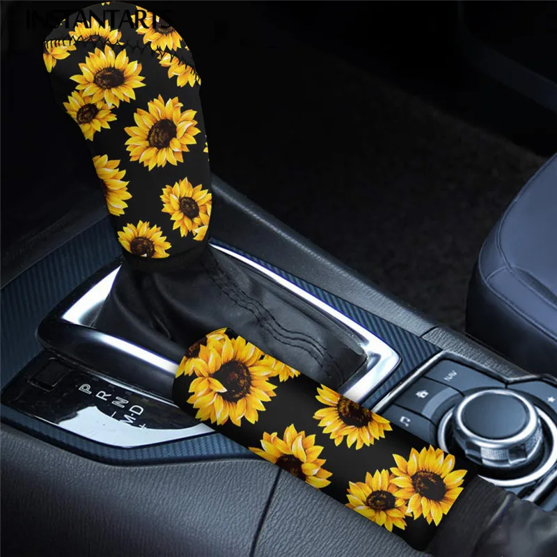 

INSTANTARTS 2 шт./компл. чехол для внутренней отделки автомобиля, ручной тормоз, задняя крышка, цветочный стиль автомобиля, сшитая вручную, аксессуары