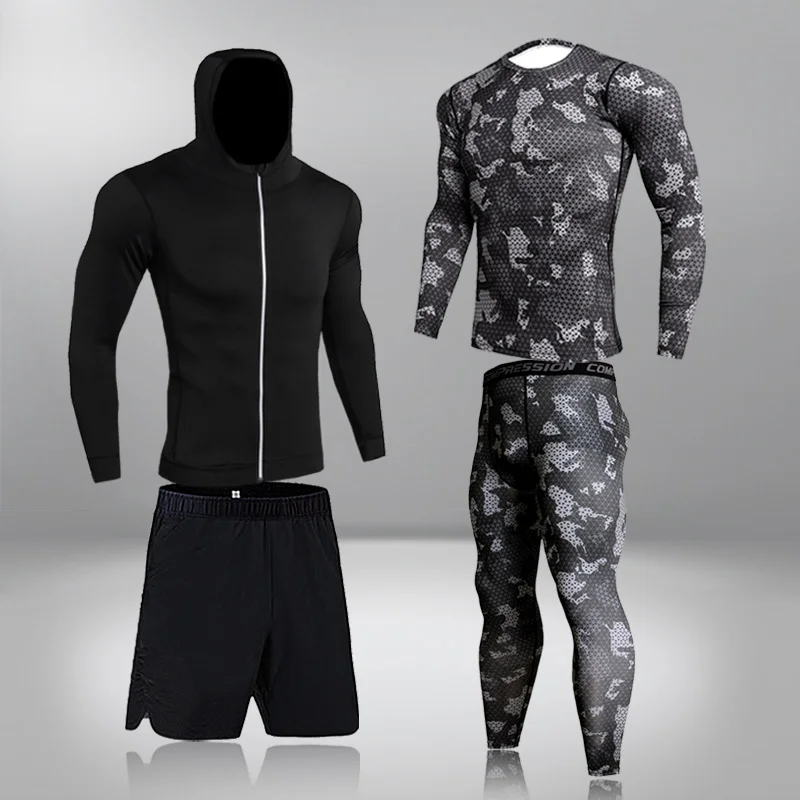 Neue Stretch Ski Unterwäsche Anzug Mode-Trend männer Schnell Trocknend Läuft Sportswear Gym Fitness Training Compression Set 4-stück