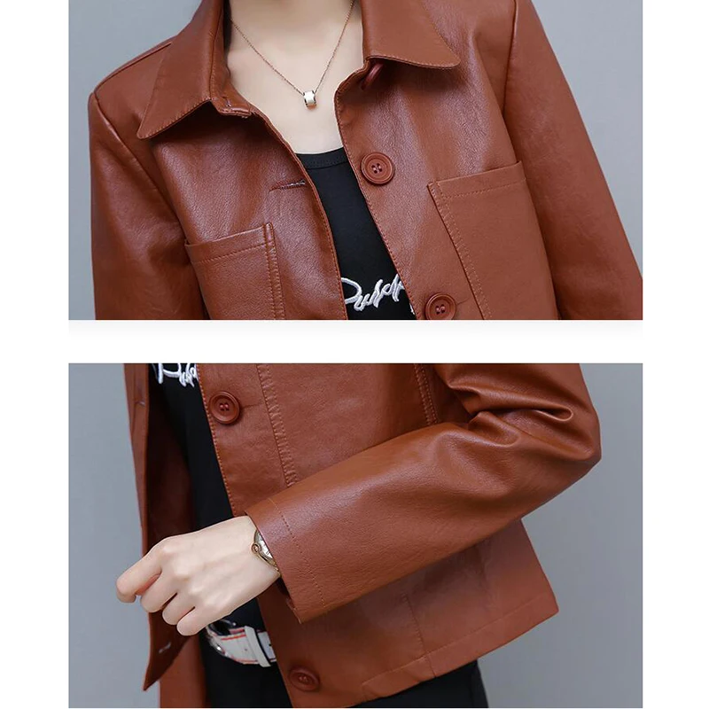 New spring and autumn leather jacket ladies black 3XL 4XL large size short slim PU coat 2025 Korean fashion motorcycle clothing