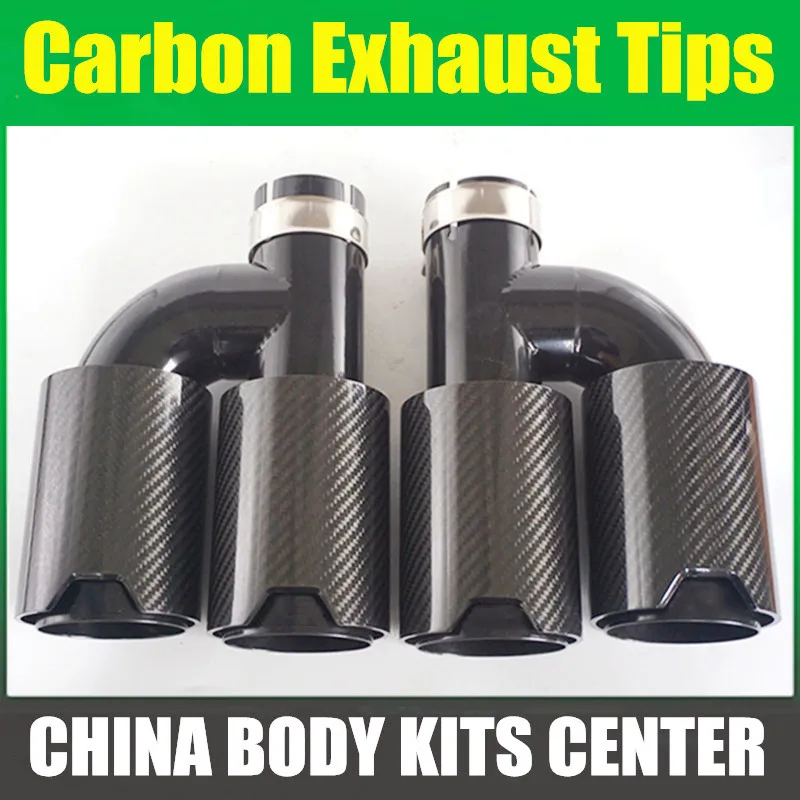 

1PCS Universal Dual H Style Gloss Carbon Fiber Exhaust Tip Black Stainless Steel Pipe Exhaust Tip for BMW Series With Logo