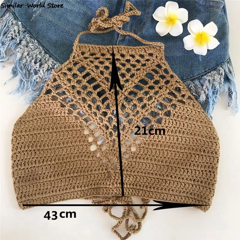 2021 nowe Bikini Top szydełka kobiety Boho plaża Bralette stałe Halter dzianiny strój kąpielowy Bikini strój kąpielowy góry