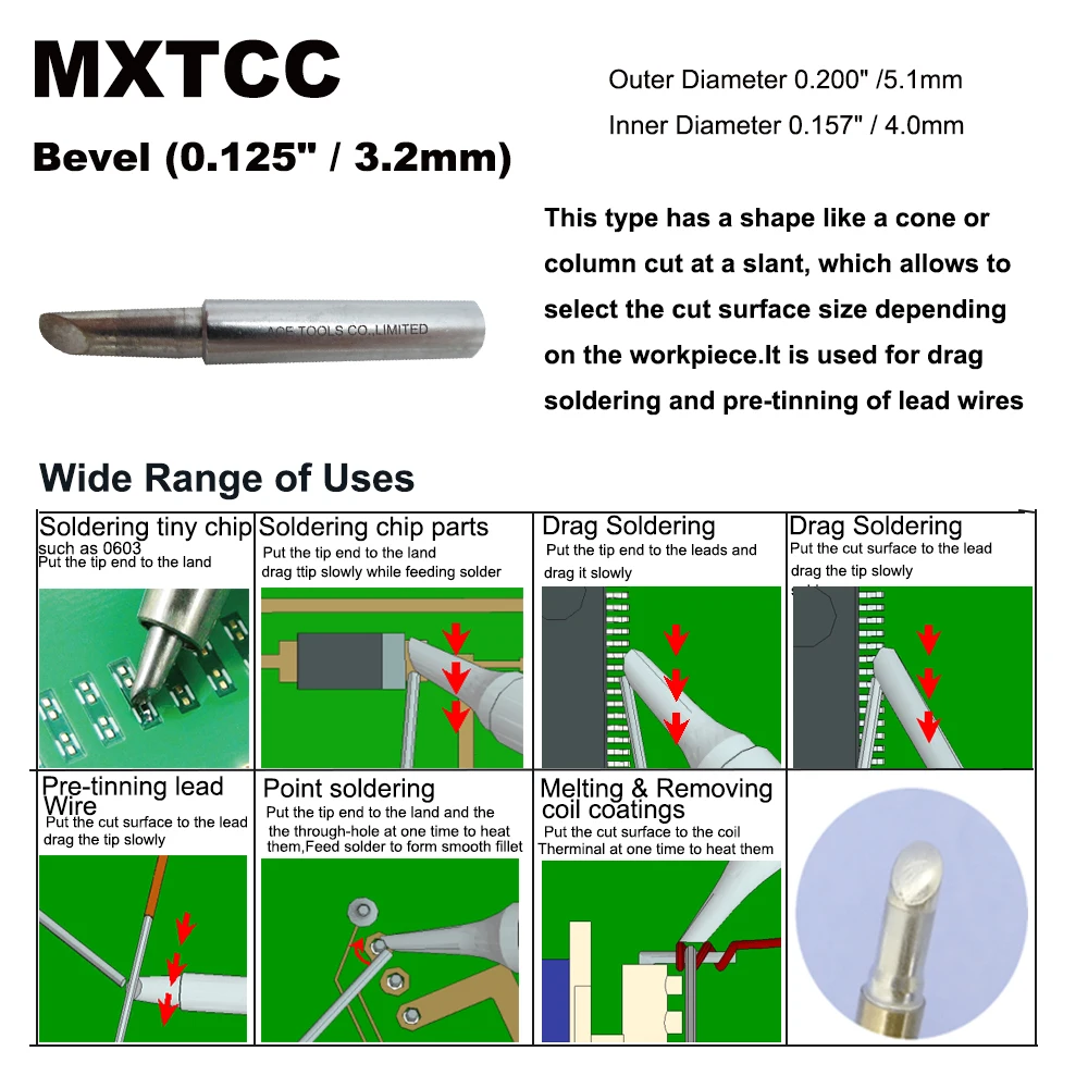 5 PCS MXTCC Soldering Tips Bevel 3.2มม.Fit สำหรับ WELLER WSD71 WSDT1 WP70สถานีเหล็ก