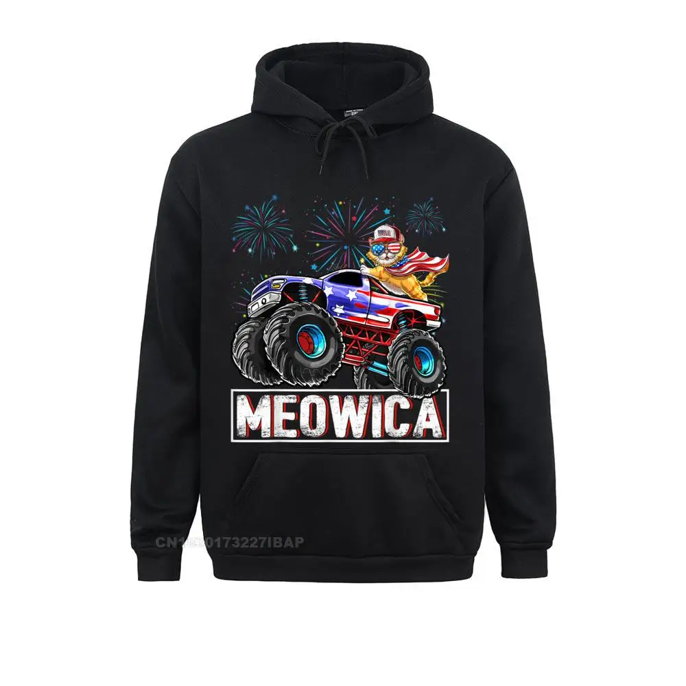 

Meowica Cat Monster Truck American Flag 4th Of July Boys Hooded Pullover Men's Customized Hoodies Coupons Cartoon Sportswears