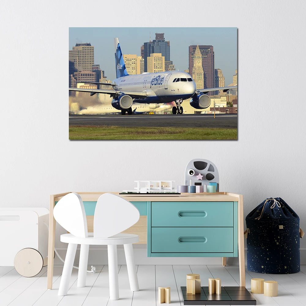 Wall Art 1 Piece Canvas Cloth Fabric Painting Airbus A320 Airport Aircraft Airplane Poster Prints Picture Room Decor