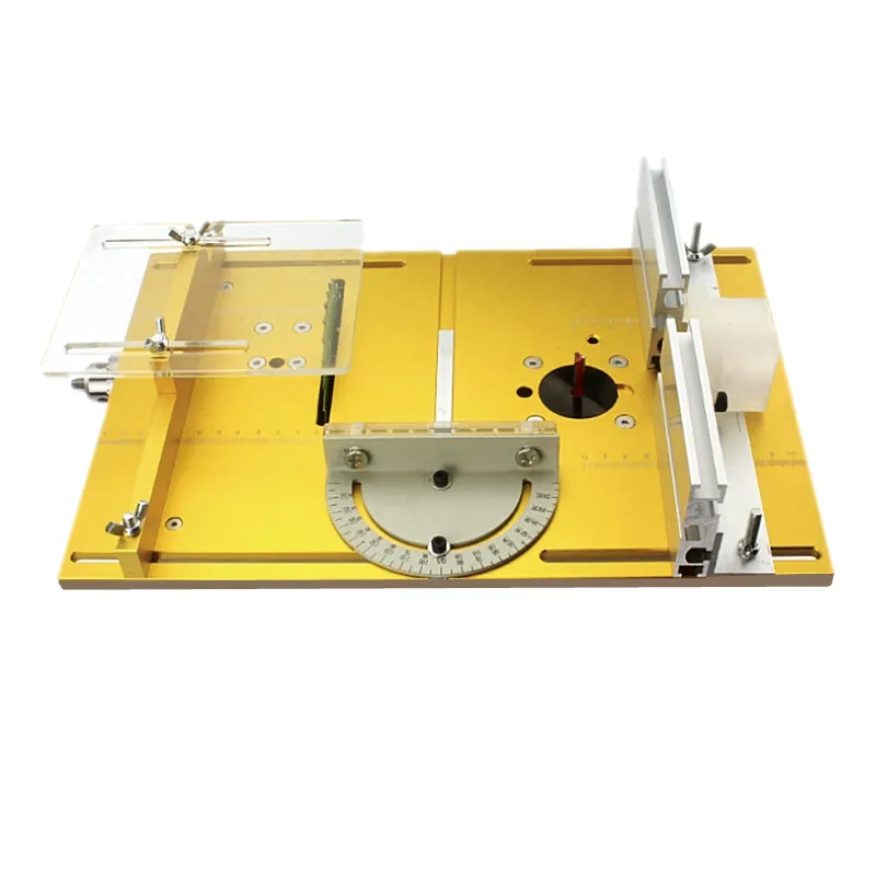Frästisch-Einlegeplatte für Werkbank, Kreissägen-Abdeckplatte mit Gehrungsführung, Aluminiumprofil-Absperrung, Gleithalterung – Detail 2