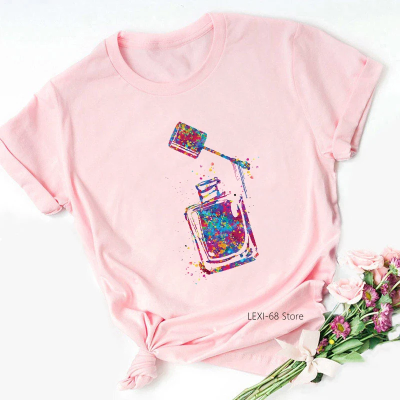 2024 Hot Sale Watercolor Nail Polish Tshirt Women'S Clothing T Shirt Femme Summer Fashion T-Shirt Female Kawaii Clothes