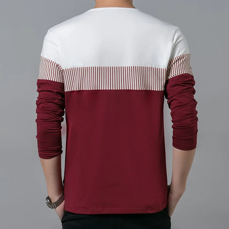 New T Shirt Men Cotton Long Sleeve O Neck Striped Mens TShirts Fashion Patchwork Causal Slim Fit T Shirt Man Brand Men Clothing