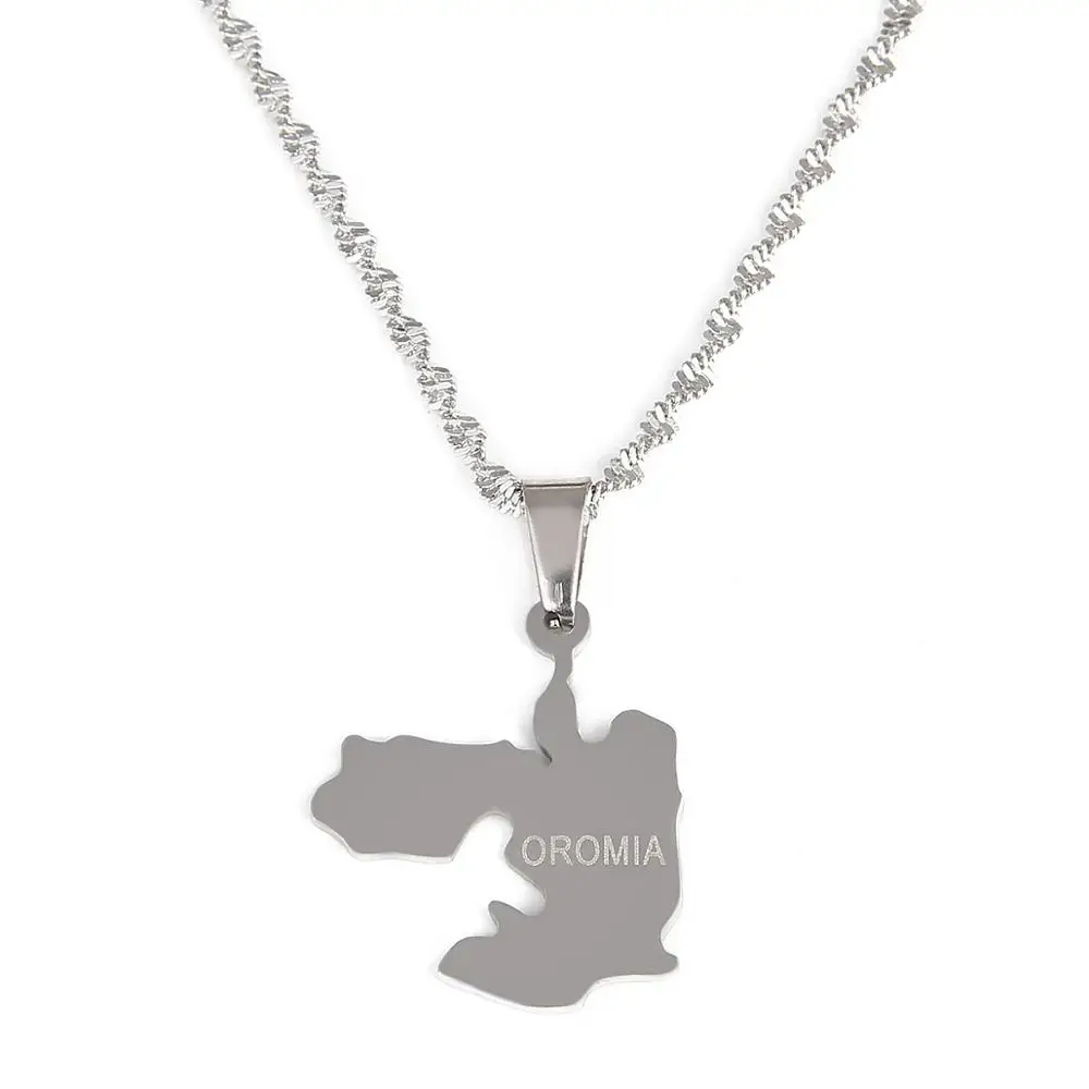 Stainless Steel Silver Color Oromia Map Pendant Necklaces Oromo Jewelry Gifts