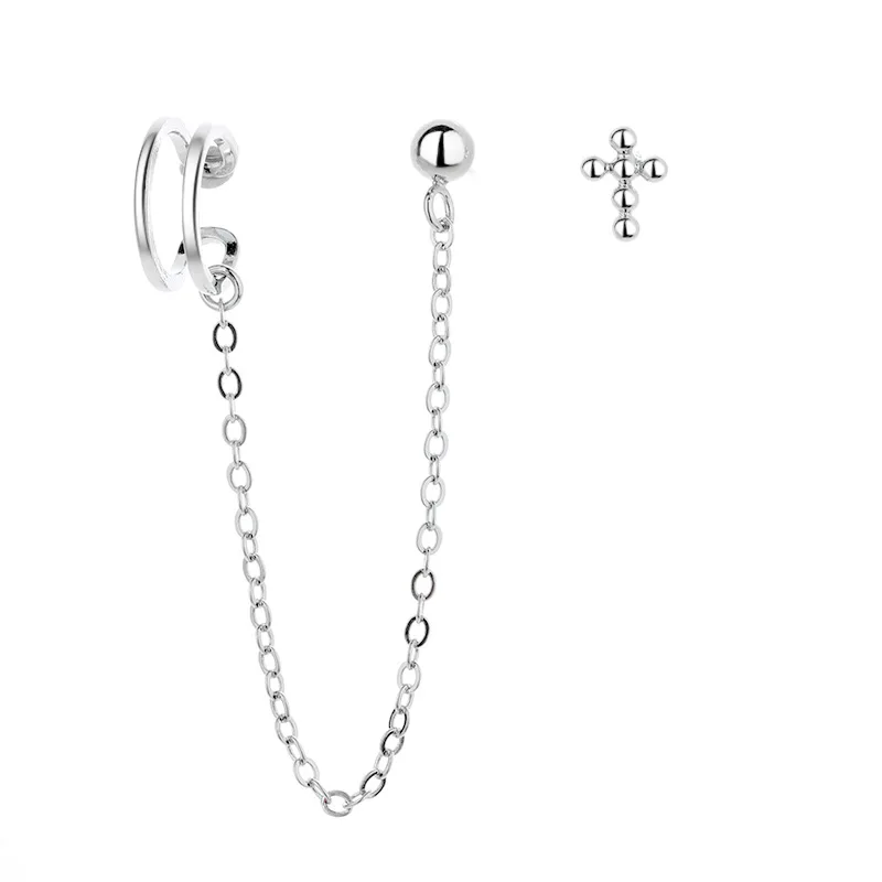 Delicato 925 Sterling Silver asimmetrico croce Stud orecchio linea di osso orecchini per le donne degli uomini Hip Hop partito gioielli S-E1317