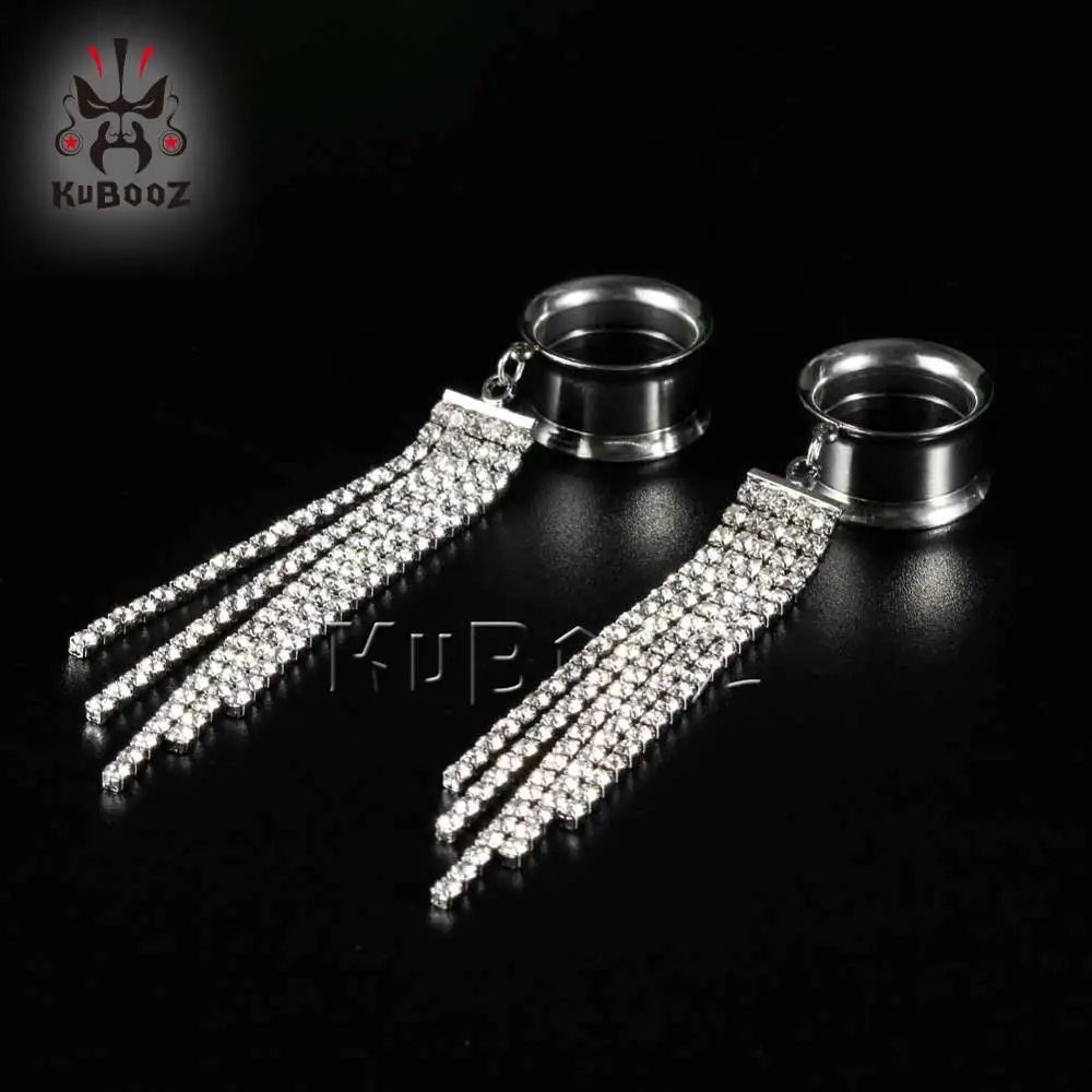 KUBOOZ Fashion Stainless Steel Bohemia Tassels Earrings Ear Tunnels Plugs Gagues 2PCS