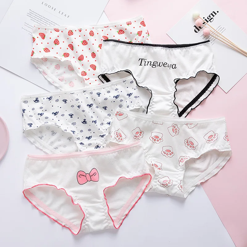 Cute Cartoon Fruit Cotton Girls Underwear Animal Print Panties Breathable Seamless Lingerie Strawberry Print Briefs