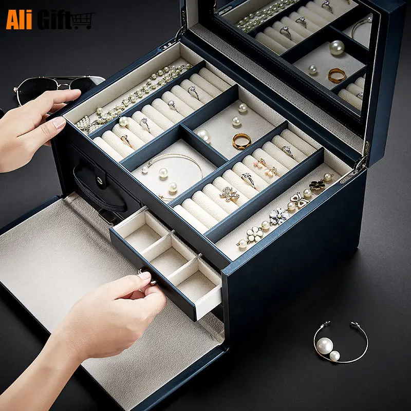 Locking Large Capacity Jewelry Box Princess European Korea Luxury Jewelry Storage Box Wedding Gifts Multi-Layer Dressing Case