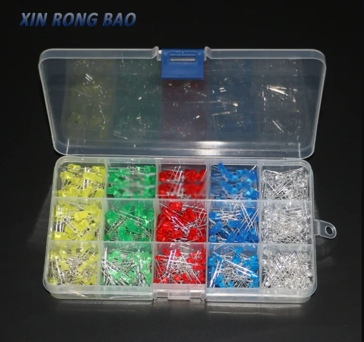

500pcs 3MM 5MM Led Kit With Box Mixed Color Red Green Yellow Blue White Light Emitting Diode Lamp Assortment Kit