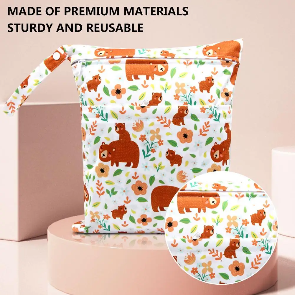 Wet And Dry Diaper Bag Reusable Baby Cloth Nappy Organizer Printed Waterproof Diaper Bag Double Zipper