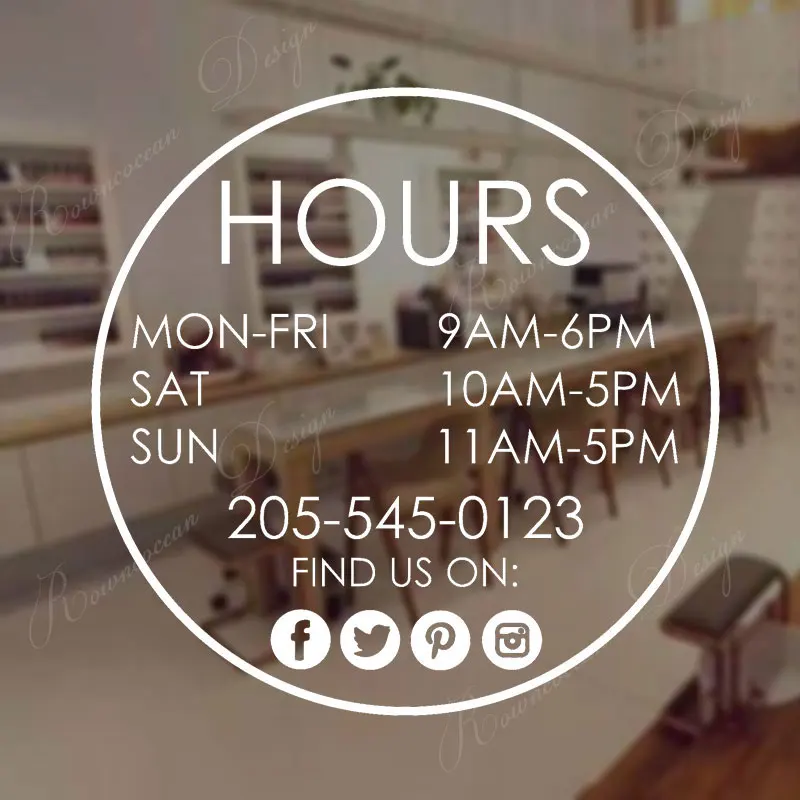 Personalized Store Business Hours Sign Window Decals Vinyl Shop Decor Custom Open Hours Window