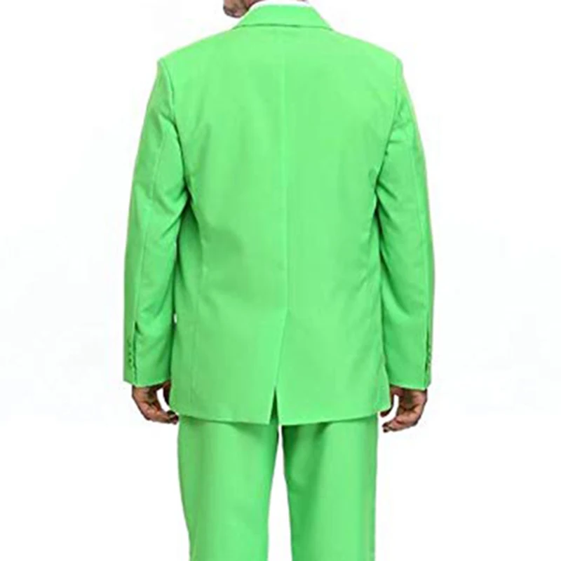 Luminous Green Two Buttons Mens Party Suit Solid Color Leisure Suit for Holiday Party Two Pieces Suit Jacket with Tie & Pants