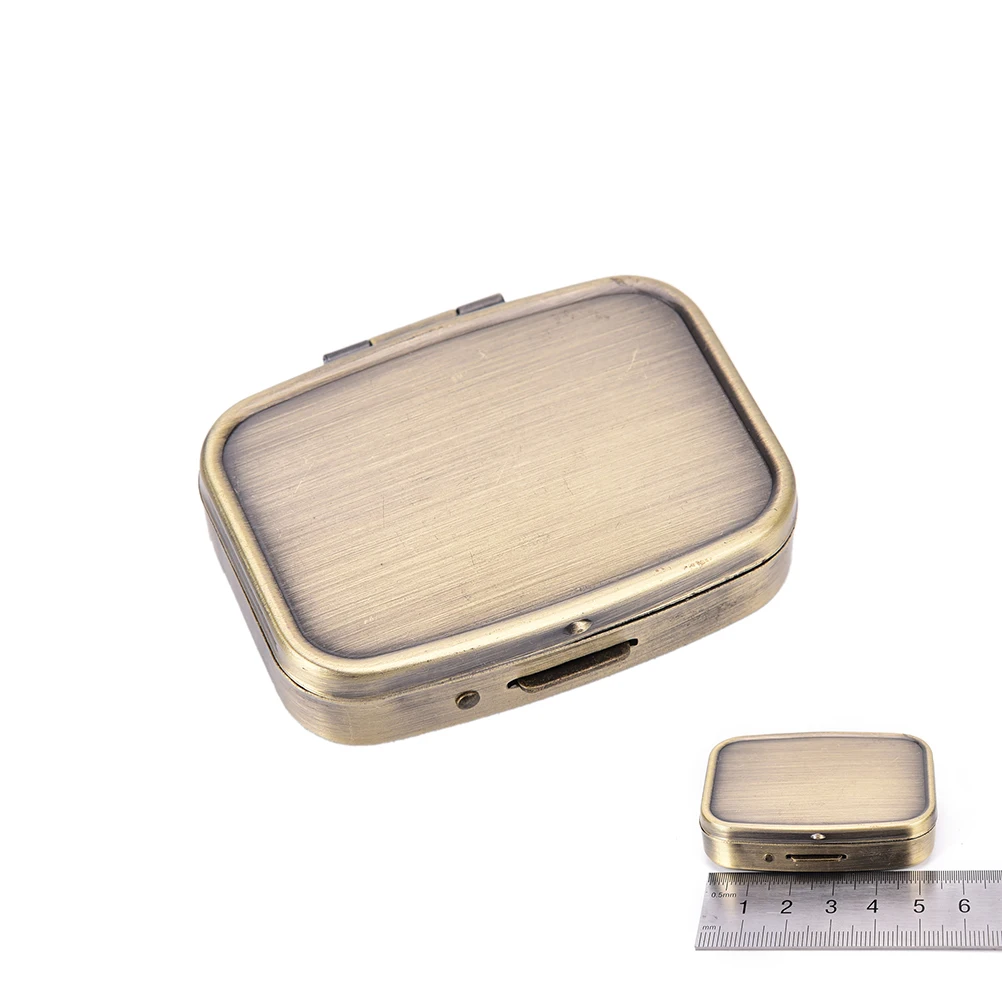 2 Grid Moistureproof Medicine Holder Pill Storage Box Bronze Metal Rectangle Waterproof Sterile Package Box 56*44*15mm