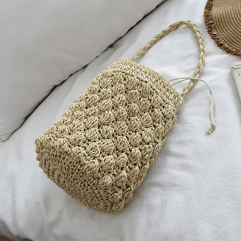 Yogodlns Sommer Stroh Umhängetasche Frauen Große Kapazität Rattan Eimer Tasche Handarbeit Gewebt Strand Tasche Mode Urlaub Handtasche Tote – Detail 27