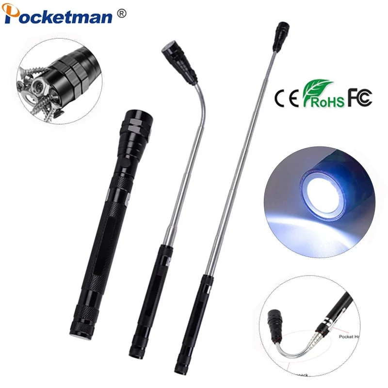 Pocketman Pen Light lampada da lavoro a LED torcia a testa flessibile torcia magnetica telescopica flessibile 3 LED lampada da lavoro strumenti di