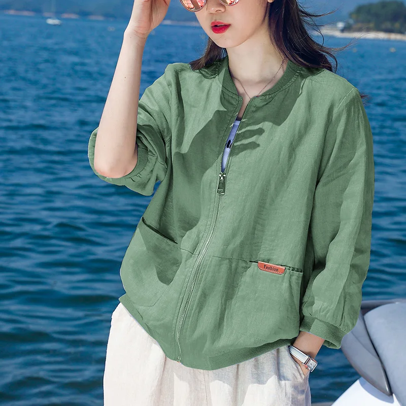 Summer Oversized T-shirt Thin Cotton And Linen Top Baseball Uniform Jacket Female Large Size Tshirt Femme 2021 Solid Tee Shirt