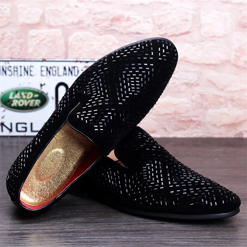 Movechain Arrive Men\'s Genuine Leather Loafers Casual Shoes Fashion Mens Rhinestone Driving Shoes Man Flats Dress Wedding Shoes