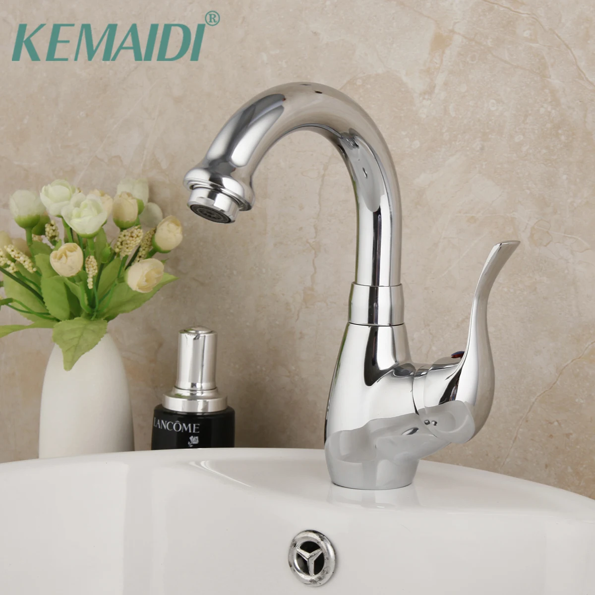 

KEMAIDI New Bathroom Sink Basin Faucet Deck Mount Chrome Washing Basin Mixer Water Taps Creative Hot Cold Water Crane Mixers