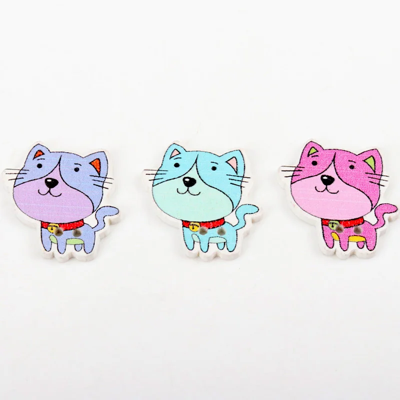 30pcs Wholesale Natural Wooden Buttons Colorful Mixed cat Scrapbook Sewing Accessories DIY Craft 24x24mm