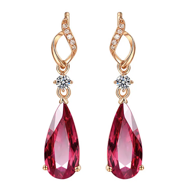 Cellacity Water Drop Shaped Ruby Earrings for Women Trendy Silver  Jewelry Rose Gold Color Ear drops Female Party Accessory