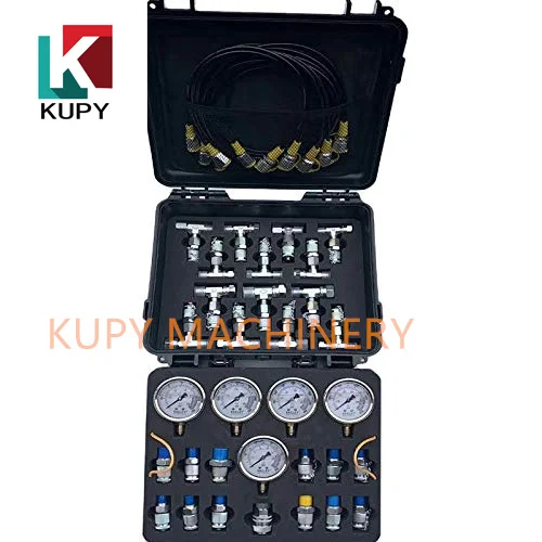 KUPY Hydraulic Pressure Test Kit with 5 Gauge  5 Test Hose  and 13 Coupling  and 14 Tee Connectors Hydraulic Test Gauge Kit