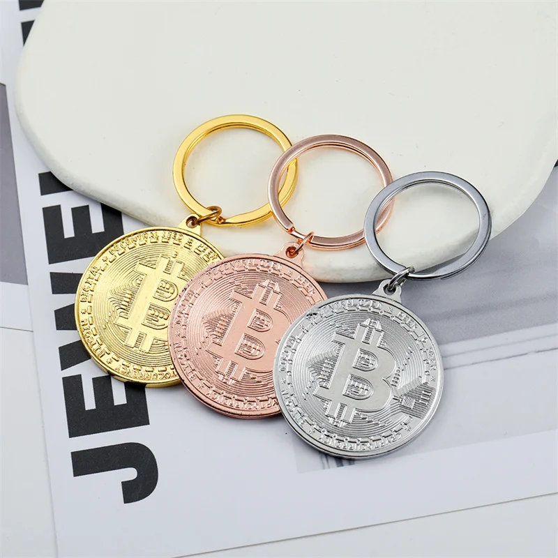 Gold Plated Bitcoin Coin Key Chain Money Souvenir Home Decoration Newest Keyring  Art Collection Gift