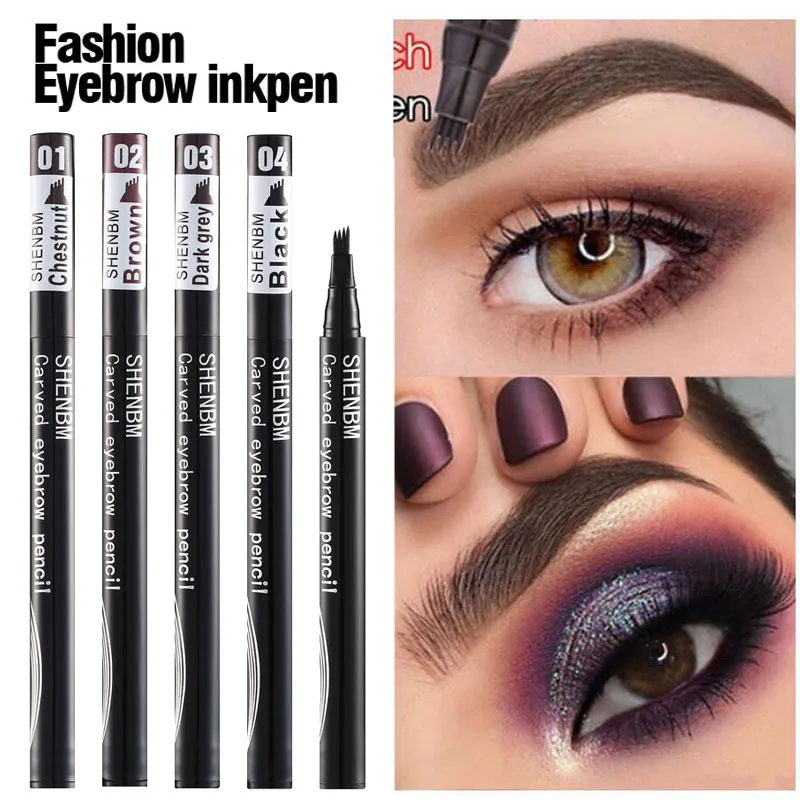 4 Colors Liquid Eyebrows Pen Waterproof 4 Forks Eyebrow Tattoo Sketch Pencil Long Lasting Black Brown 4D Brow Makeup Cosmetic