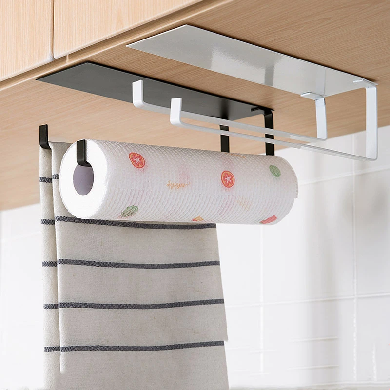 Self Adhesive Kitchen Paper Holder Kitchen Storage Rack Wall Hanging Doulbe Hanger Paper Roll Iron Rack Bathroom Accessories