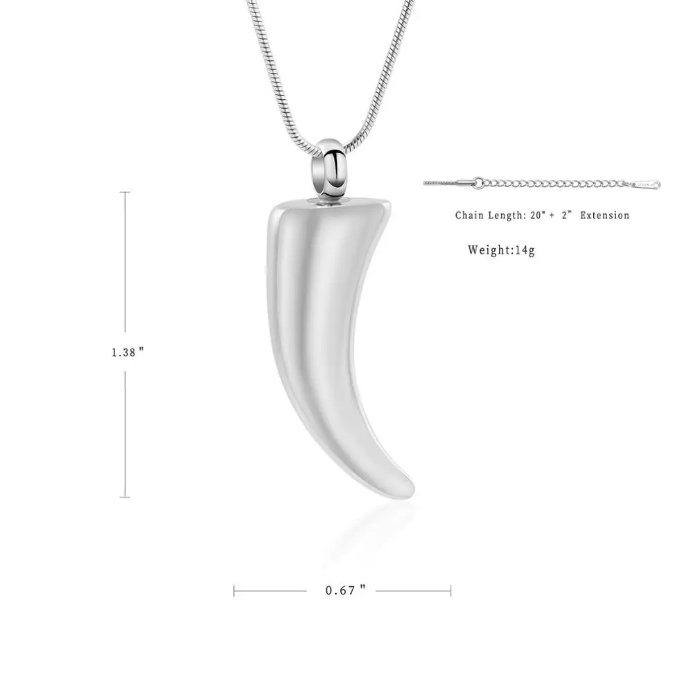 

IJD10056 Stainless Steel Horn Necklace For Ashes Men's Pendant Commemorative Cremation Jewelry