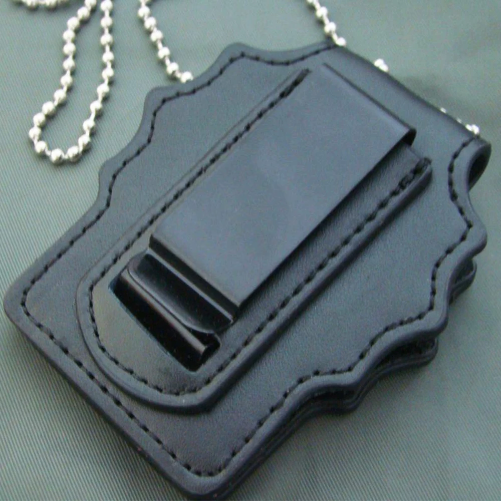 US U.S OFFICER STYLE Badge Holder Hanger Combo Chain Clip/Neck Leather Badge Fashion